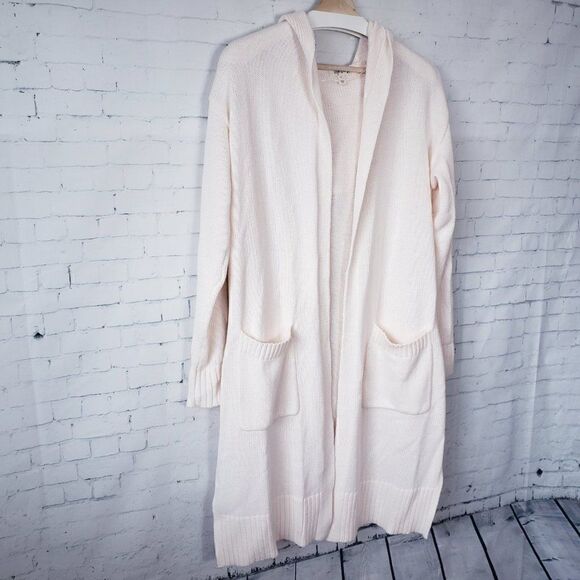 Style&Co Longline Open Front Hoodied Cardigan Sweater Size S Ivory Cream Vanilla - Picture 3 of 10